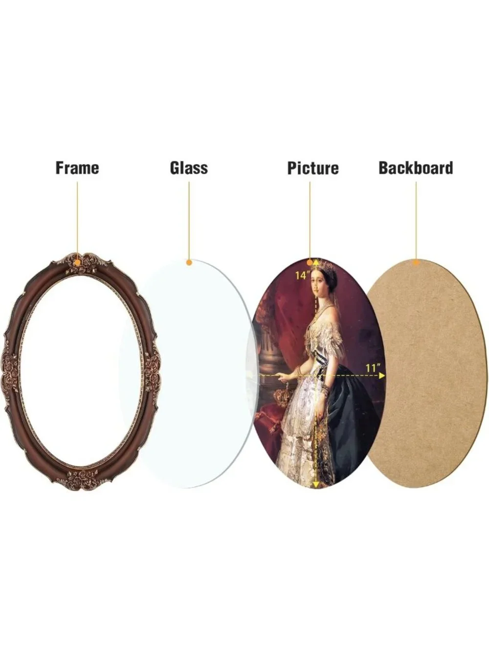 Vintage Oval Picture Frame 11x14, Mahogany with Gold Trim, Antique Wall Decor